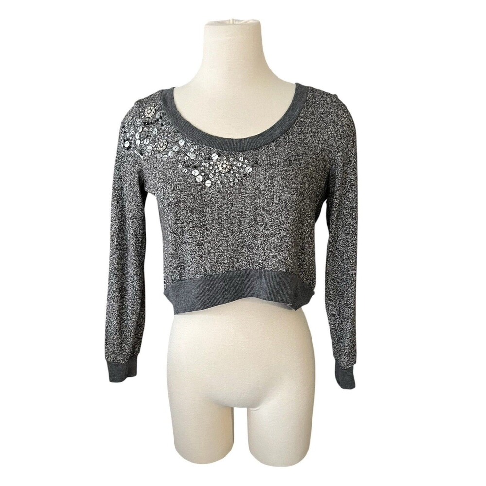 American Rag Y2K Charcoal Gray Sequin Embellished Cropped Sweatshirt Top XS